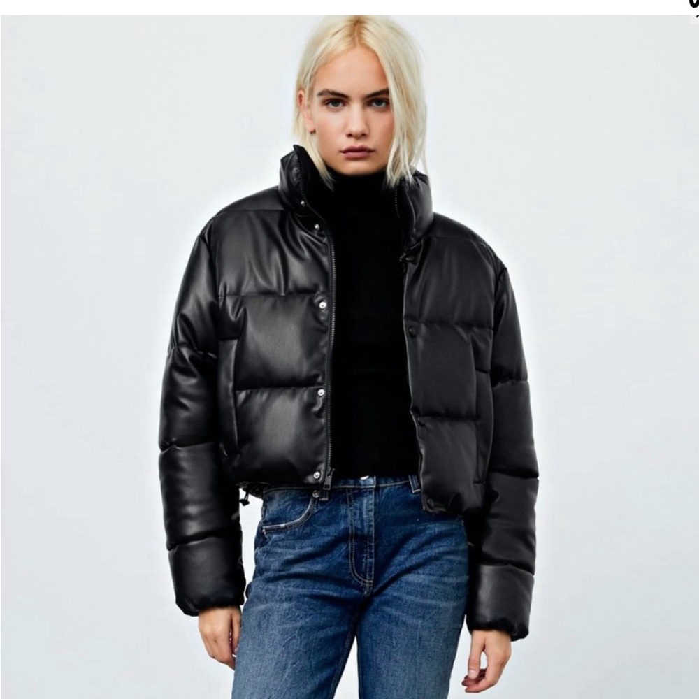 Zara Faux Leather Puffy Coat